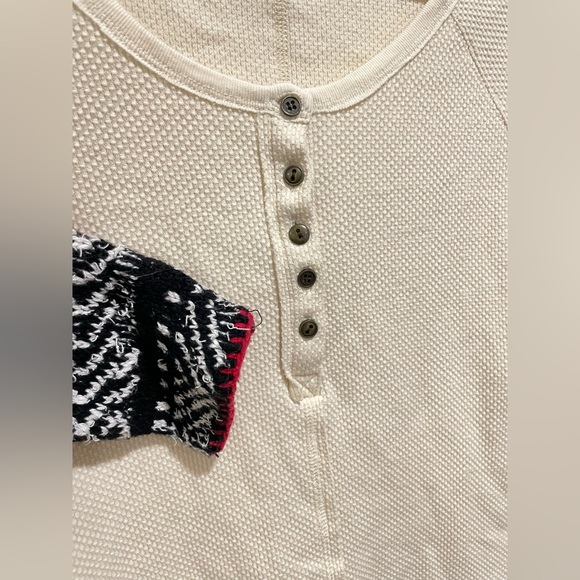 Free People Alpine Knit Cuff Henley Thermal Tunic Top Bella Swan S Y2K Cabincore - Picture 3 of 5